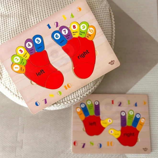 Tooky Toy træpædagogisk puslespil fødder til læring af tælling og farver
