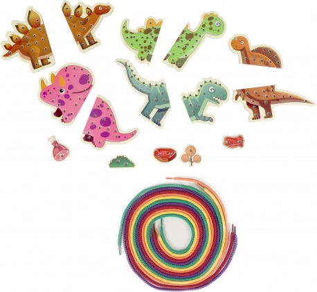 Komplet sæt med 5 dinosaurer og 5 snører