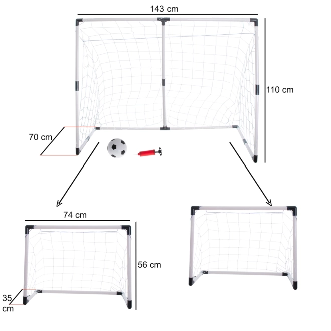 Fodboldmål 2 i 1 til børn 143x110x70 cm