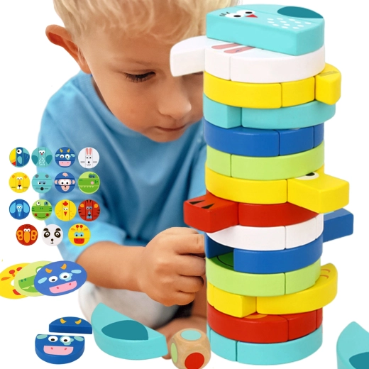 Træ-balance-spil dyr TOOKY TOY med terning og kort