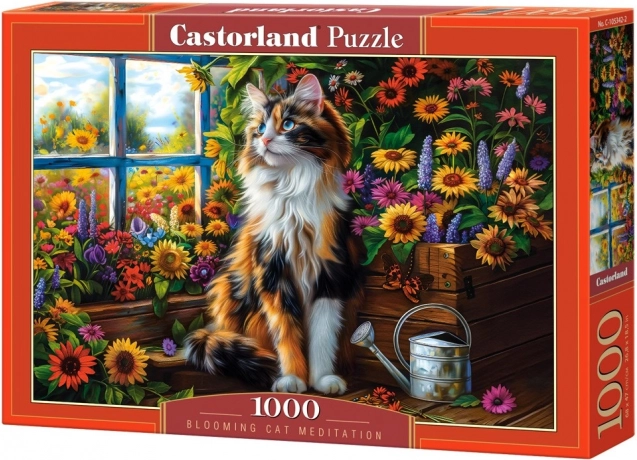 Puslespil 1000 brikker kat blandt blomster