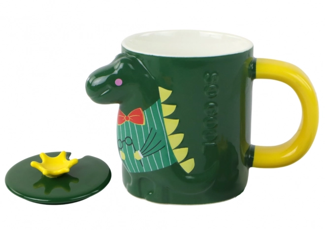 Krus med grøn dinosaur med låg 400 ml