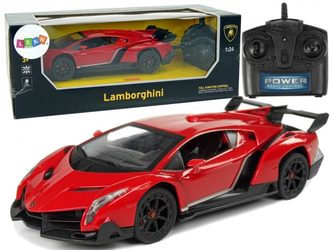 Sportsbil R/C 1:24 Lamborghini Veneno Rød 2.4 G Lys