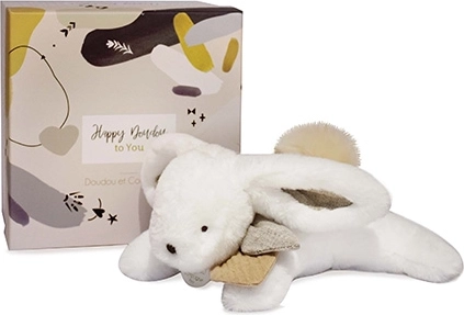 Gavesæt – plysbunny med beige pompombold 25 cm