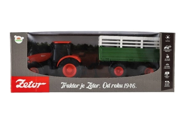 Traktor Zetor RC med trailer plast 42cm 2,4GHz genopladelig pakke + batterier med lyd i kassen