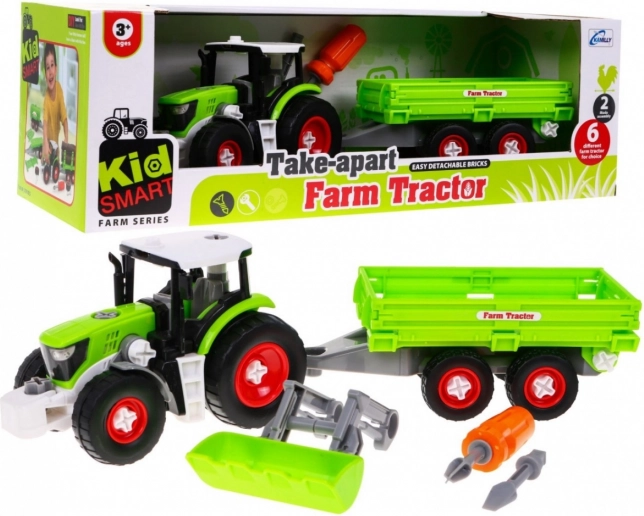 Sammenklappelig traktor med trailer til børn 3+ med boremaskine og skruetrækker