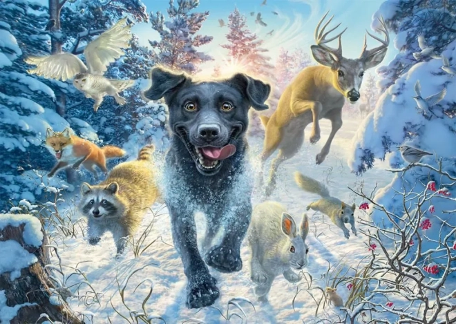 Puslespil Labrador i sneen 1000 brikker