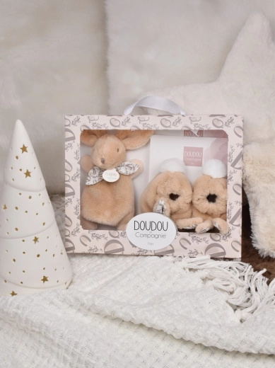 Gavesæt Doudou beige plysbamse-kanin og sko