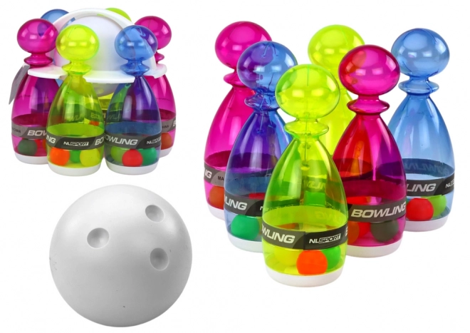 Bowling sæt med 6 transparente bowling kegler i farver