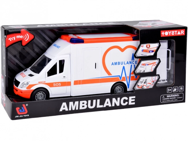 Interaktiv ambulance med åbningsbare døre og lys- og lydeffekter