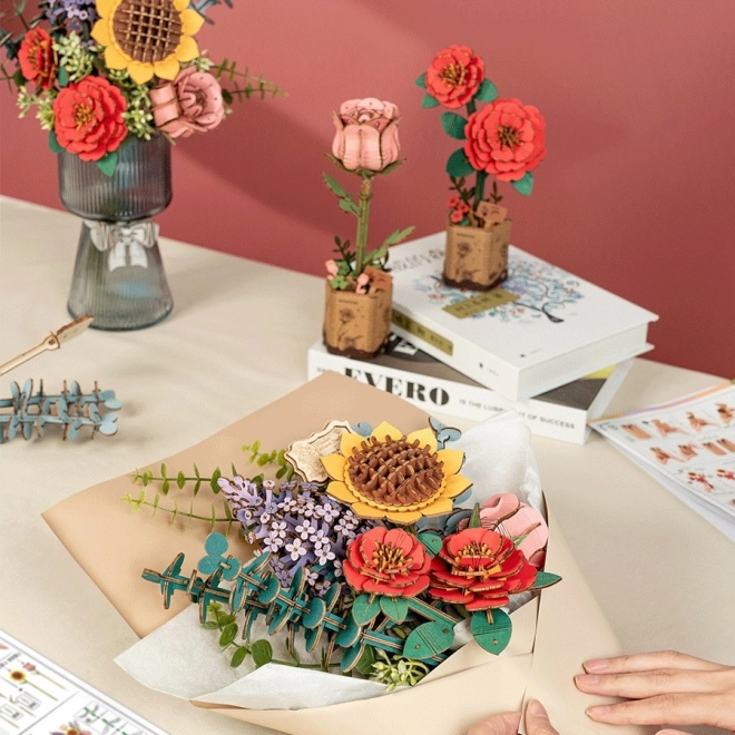 Træ 3D puslespil blomsterbuket Rowood