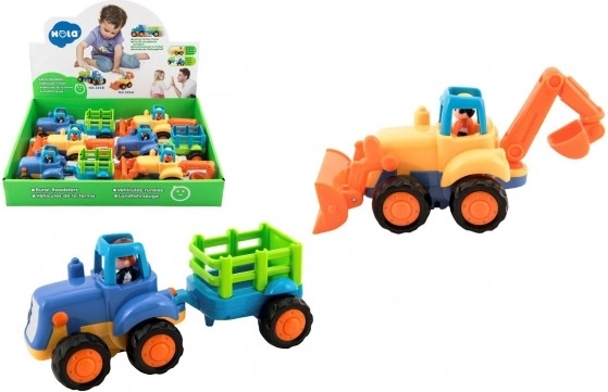 plasttraktor med anhænger med friktionsmotor 16 cm til de mindste