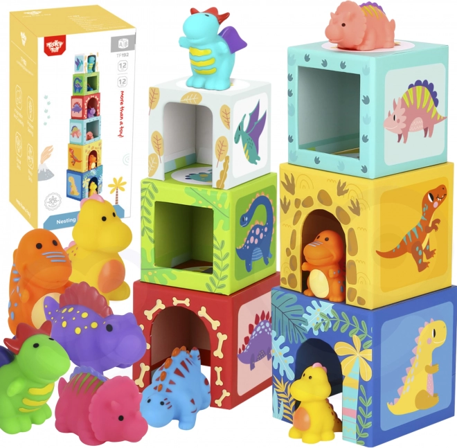 TOOKY TOY puttekasser klodser dinosaurer med 6 figurer, 12 dele