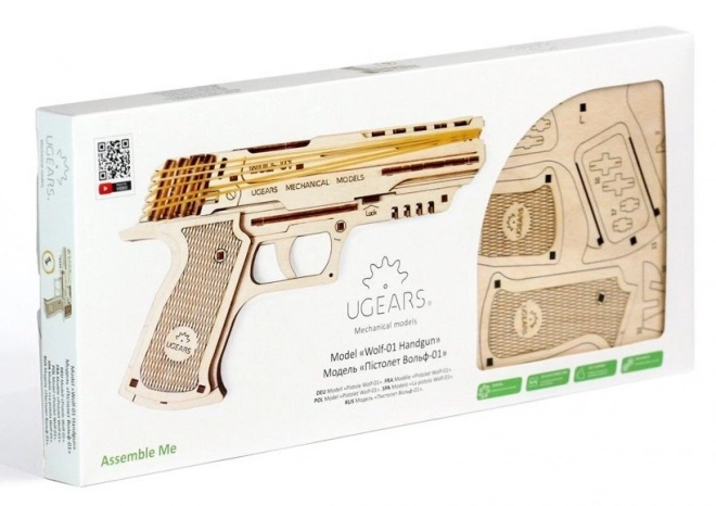 Mekanisk 3D puslespil pistol UGEARS Wolf-01