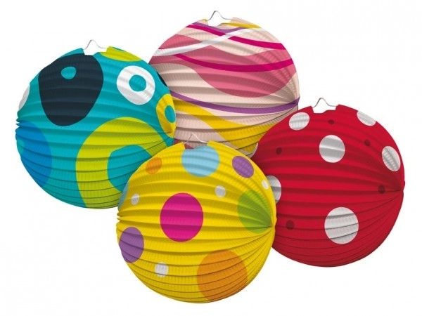 Lampion kugle diameter 25cm 4 typer i pose (uden pind) karneval