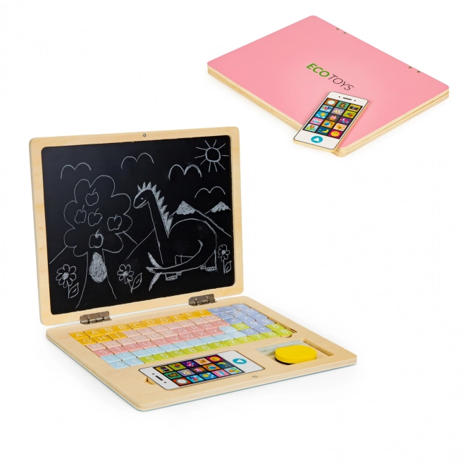 ECOTOYS Trænotebook med magnetisk skærm - lyserød