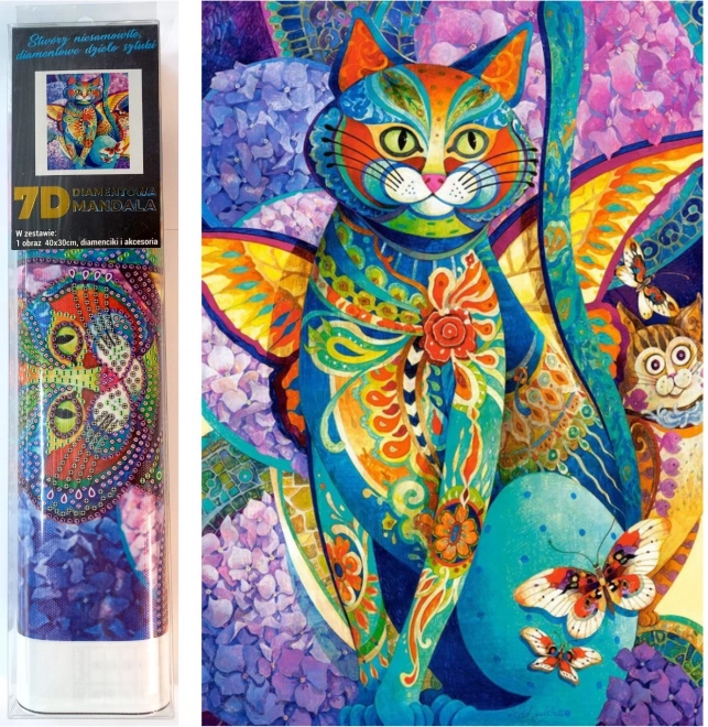 Diamantmaling Kat i blomster 30 × 40 cm