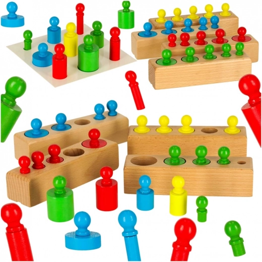 Træ Montessori-puslespil – farvede cylindre og vægte