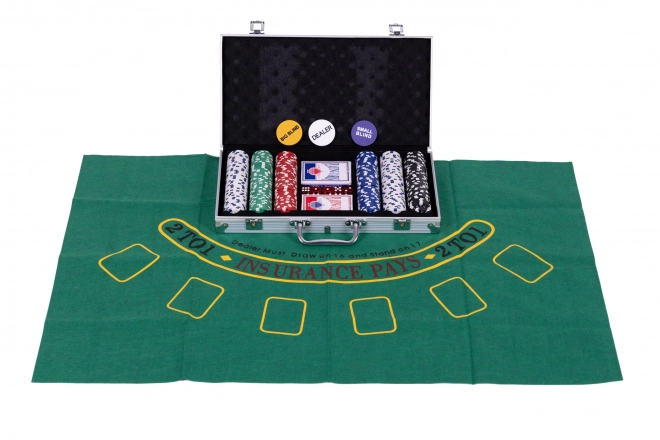 Blackjack Poker Sæt 300 jetoner 2 kortspil Spilleunderlag Låsbart transportetui