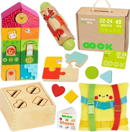 tooky toy montessori-boks 22–24 måneder – læringssæt 7i1