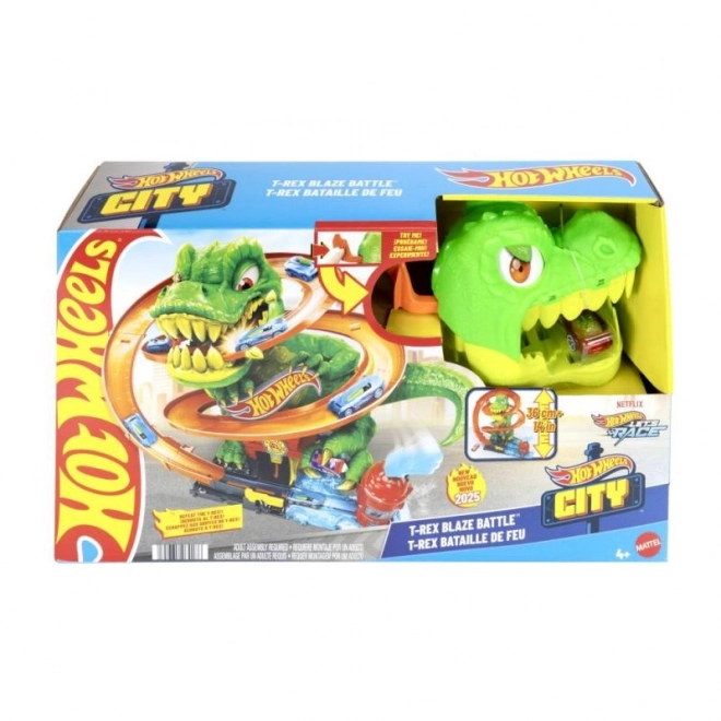 T-rex angriber brandstationen fra Hot Wheels city