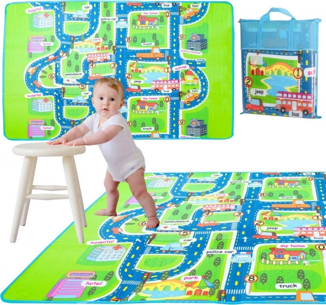 Foldbar børnelegeplads skummåtte med gademotiv 160 x 130 cm