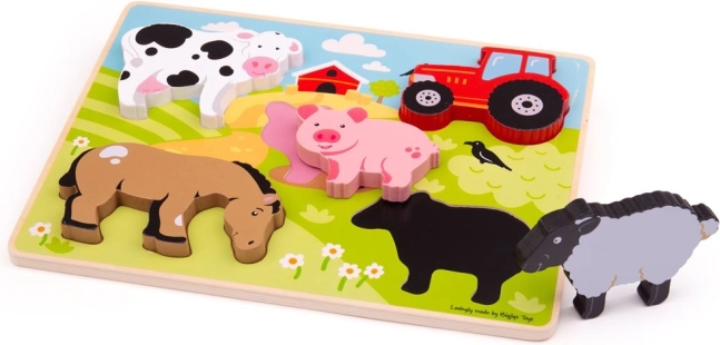 Bigjigs Toys indsætningspuslespil gård i træ