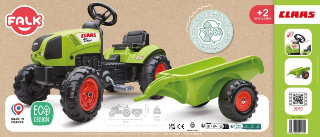 Træde-traktor Claas Arion 410 med trailer grøn