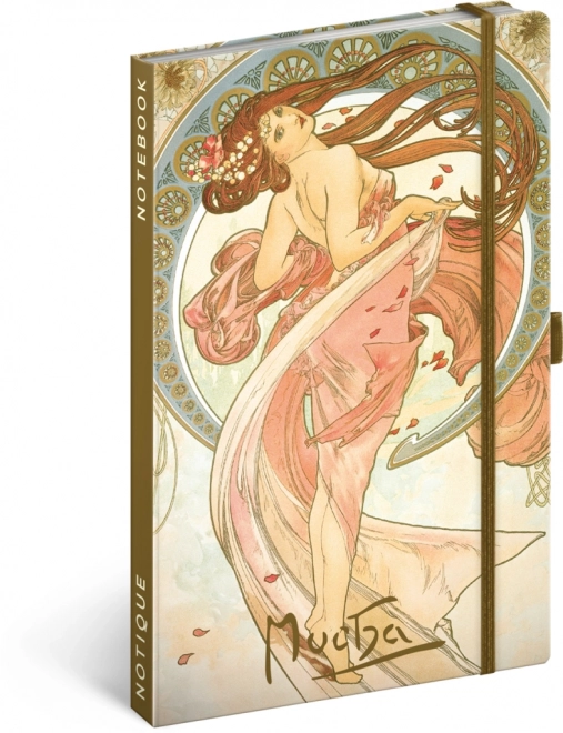NOTIQUE Noter Alfons Mucha 210090123201359559106 Tanec, linjeret, 13 x 21 cm