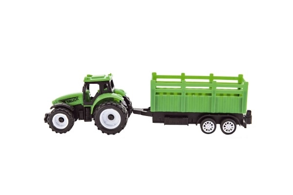 Traktor med trailer plast 21cm fri bevægelse 2 farver i æske 23x9x6cm