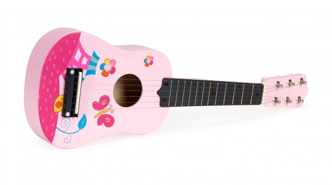 Børneguitar i træ med metalstrenge, lyserød ECOTOYS