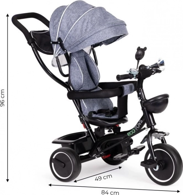 ECOTOYS Trehjulet cykel med tag og styrstang grå