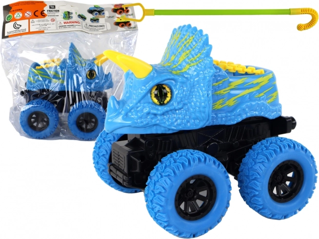 Triceratops legetøjsbil med gummihjul blå