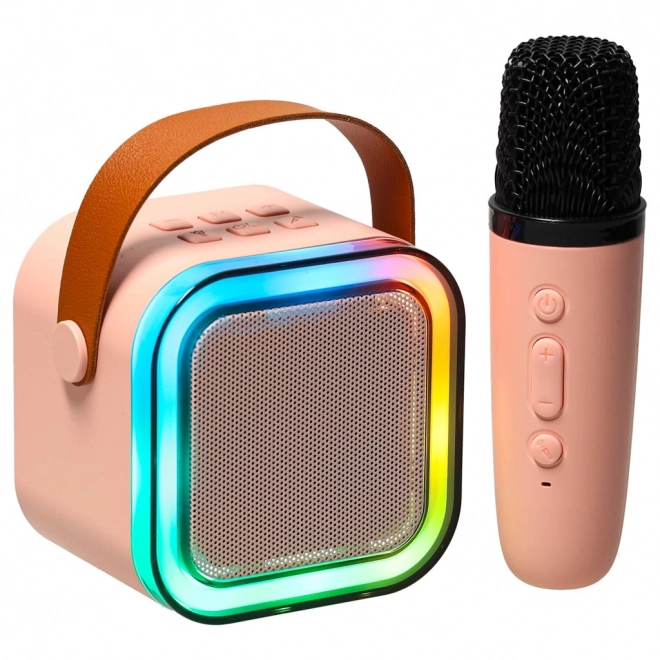 Karaokesæt mikrofon + transportabel højttaler BLUETOOTH USB LED pink