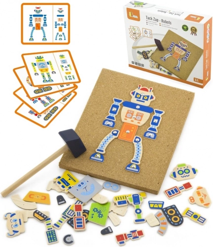 Træ-kork hammerbræt robotter 45 dele VIGA Montessori