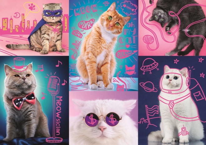 Puslespil Neon Farvelinje - Super Katte 1000 brikker
