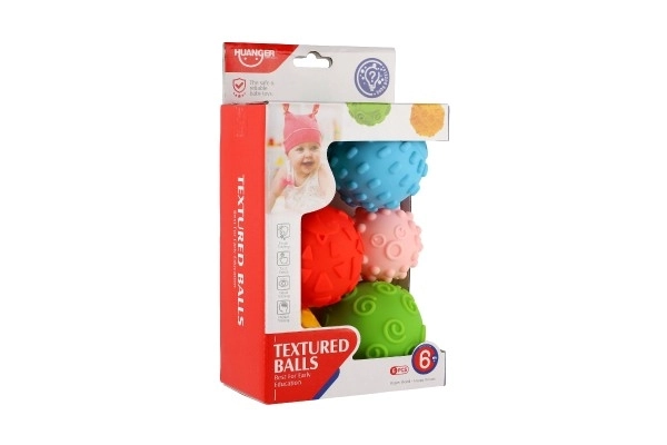 Sæt af bolde 6 stk med tekstur, gummi 6-8cm i kassen 15x24x8cm 6m+