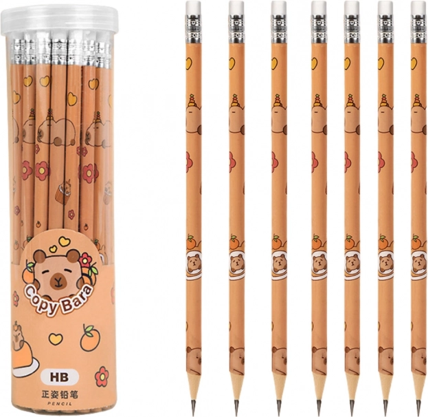 Sæt grafitblyanter HB med viskelæder Capybara i rør 30 stk.
