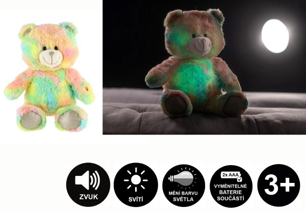 Drømmeren regnbuebamse plus 40 cm med batterier med lys og lyd i pose