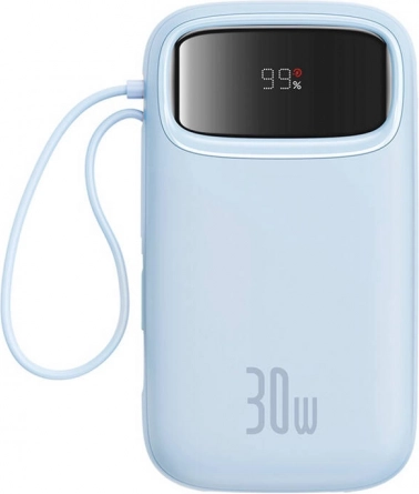 Powerbank Baseus QPow2 20000 mAh 30 W med indbygget USB‑C-kabel (blå)
