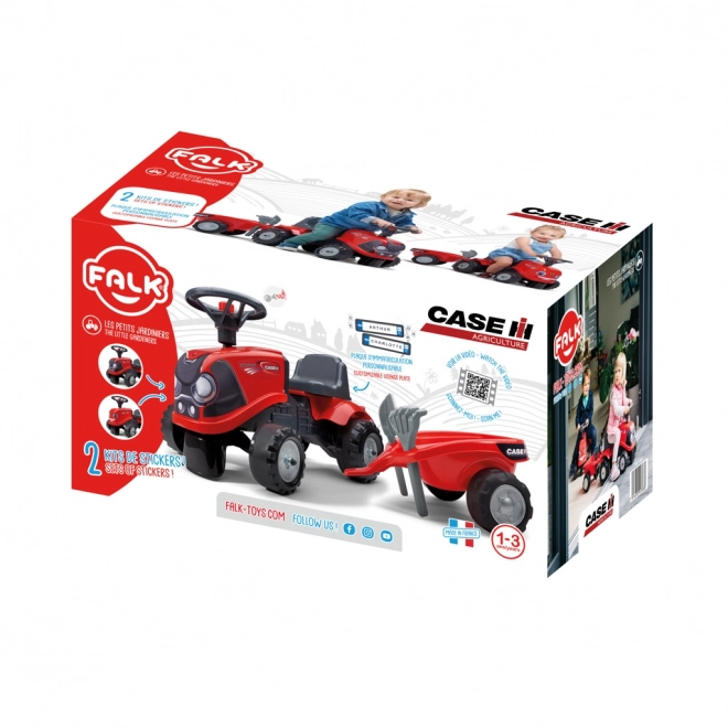Kørende traktor Baby Case IH rød med trailer