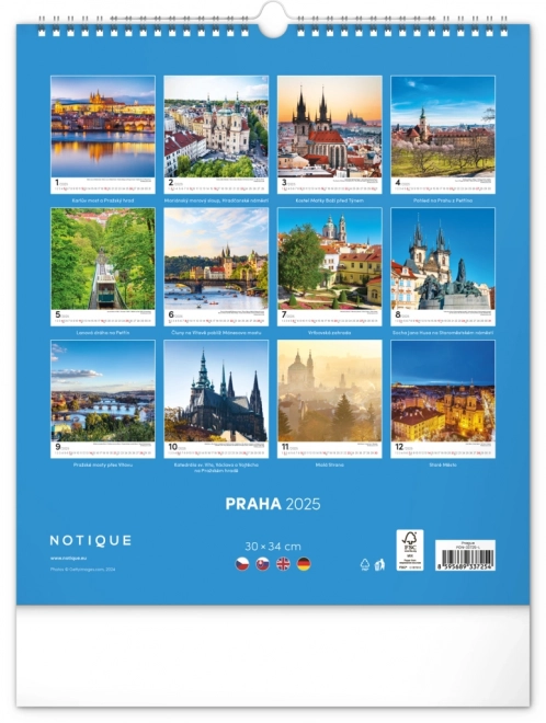 Vægkalender Prag 2025, 30 × 34 cm