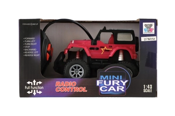 Auto RC terrængående 14cm plast 27MHz med lys i boks 20x11x10cm