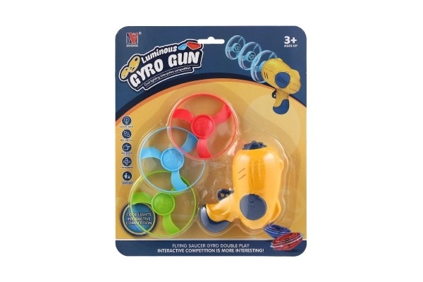 Affyringsdisk 3 stk + starter pistol plast 4 farver på kort 21,5x26x6cm