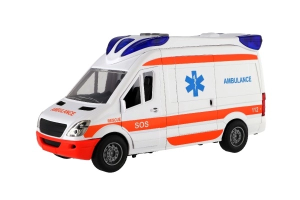 Børneambulance med båre og lyssignaler