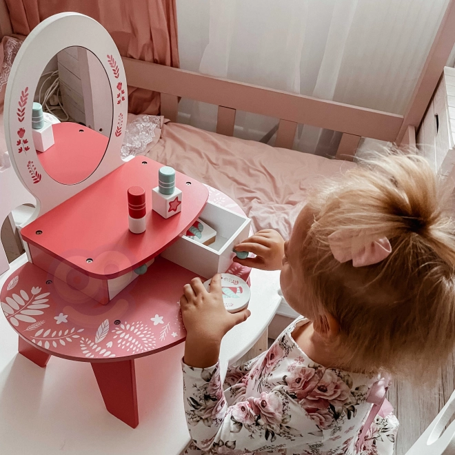 Lyserød trætoiletbord med spejl Tooky Toy