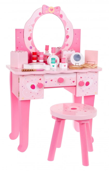 Træ toiletbord med skammel til piger Hjemmeskønhedssalon Makeup + tilbehør