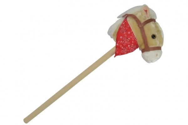 Hest på pind plysbamse 80 cm med batteri med lyd beige i pose