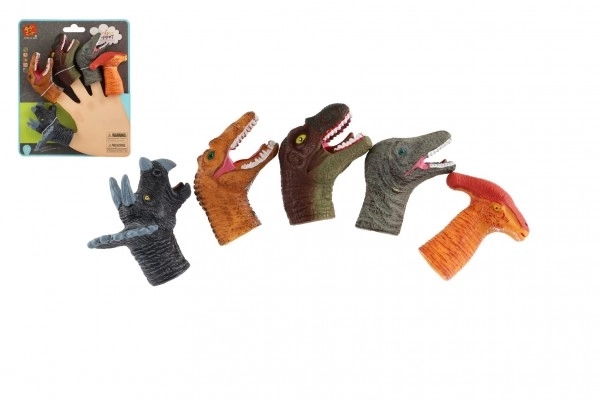 Fingerdukker dinosaurer 5stk gummi 6cm på kort 16,5x20cm