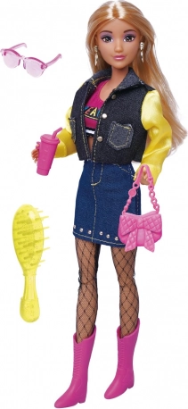 Dukke i denimnederdel med tilbehør 30 cm